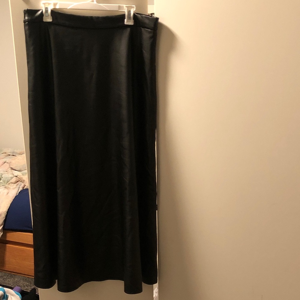 Women’s black leather maxi skirt